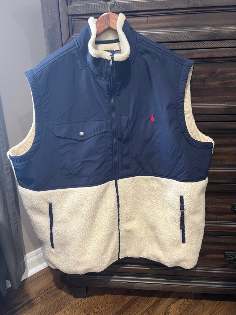 Polo by Ralph Lauren Navy & Cream Sherpa Zip-Up Vest